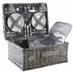 Gray wicker picnic basket 4...