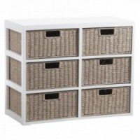 Cajonera de madera lacada blanca con 6 cajones basura en papel de cuerda: gabinete de almacenamiento chic y natural para dormito