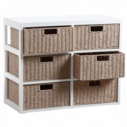 Cajonera de madera lacada blanca con 6 cajones basura en papel de cuerda: gabinete de almacenamiento chic y natural para dormito