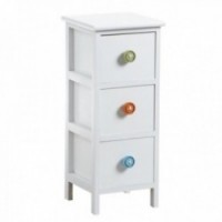 Children's chest of drawers in white wood with 3 drawers, button handles