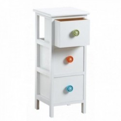 Children's chest of drawers in white wood with 3 drawers, button handles