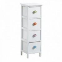 Children's chest of drawers in white wood with 4 drawers, button handles