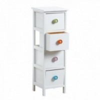Children's chest of drawers in white wood with 4 drawers, button handles