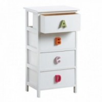 Children's chest of drawers in white wood 4 drawers handles wooden letter of the alphabet