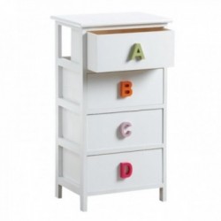 Cassettiera per bambini in legno bianco 4 cassetti maniglie in legno lettera dell'alfabeto