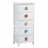 Commode enfant en bois blanc 5 tiroirs poignées lettre en bois de l'alphabet