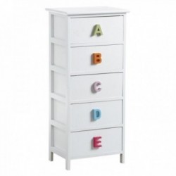 Cassettiera per bambini in legno bianco 5 cassetti maniglie in legno lettera dell'alfabeto