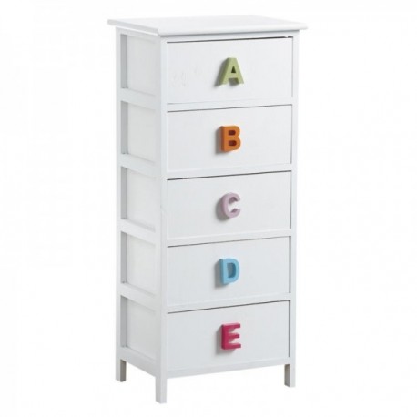 Children's chest of drawers in white wood 5 drawers handles wooden letter of the alphabet