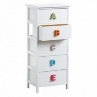 Commode enfant en bois blanc 5 tiroirs poignées lettre en bois de l'alphabet