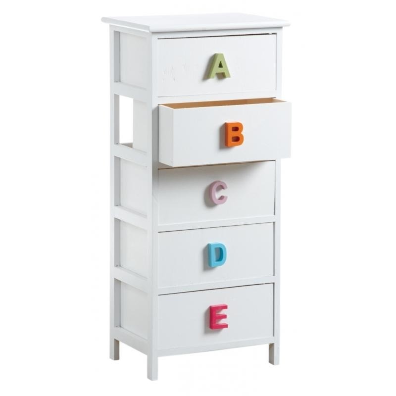 Cassettiera per bambini in legno bianco con 5 cassetti, maniglie in legno  lettere dell'alfabeto - Boisnature'l