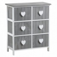 Szary Drewniany Dresser 6 Szuflady Heart Heart