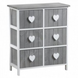 Chest of drawers in gray wood with 6 heart handle drawers