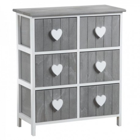 Szary Drewniany Dresser 6 Szuflady Heart Heart