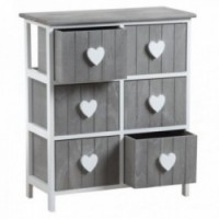 Commode en bois grise et blanche 6 tiroirs avec poignées cœurs pour chambre