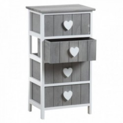 Chest of drawers in gray wood with 4 drawers with heart handles