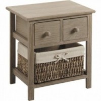 Wooden bedside table with 3 drawers and basket