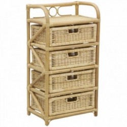 Natural Rattan Dresser med 4 skuffer Kurve - Træopbevaringskab og Cangle til soveværelse og stue
