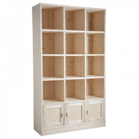 Shelf 12 compartments 3 doors in raw wood