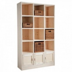 Shelf 12 compartments 3 doors in raw wood