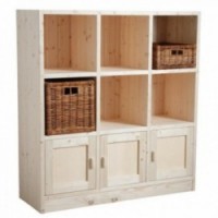 Shelf 6 compartments 3 doors in raw wood