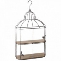Birdcage wall shelf in aged metal and wood