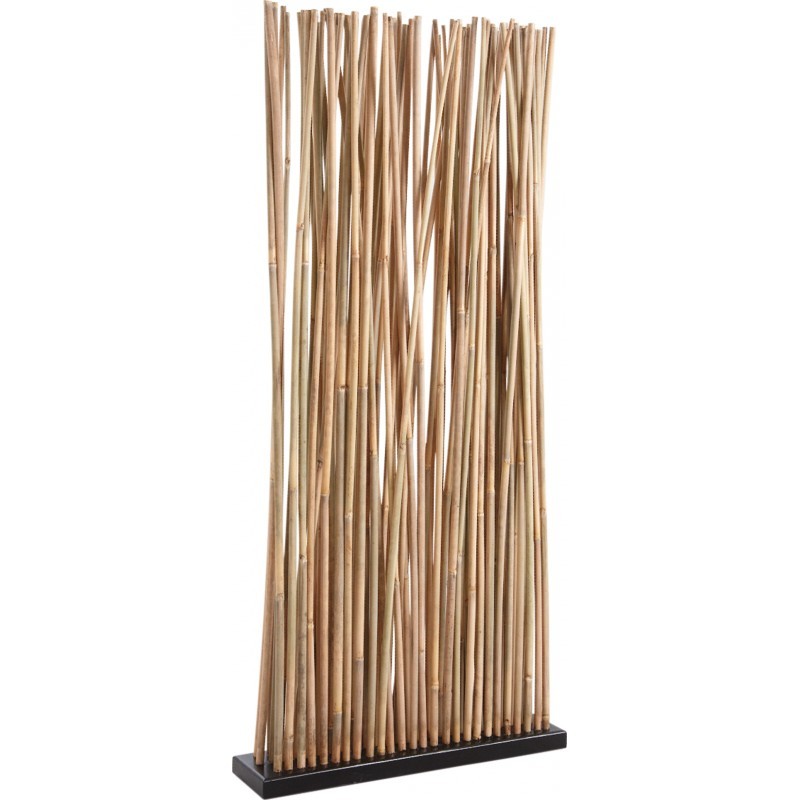 Biombo separador ambientes cañas bambú blanco base madera
