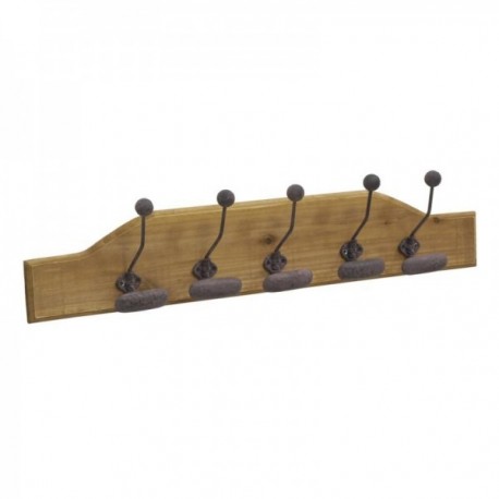 Coat rack in wood and metal with 5 hooks