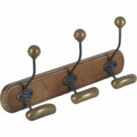Wall hook in aged wood and metal 3 hooks