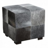 Square pouf in gray cowhide