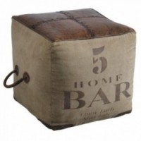 Kwadratowy Puf w bawełnie i skórze