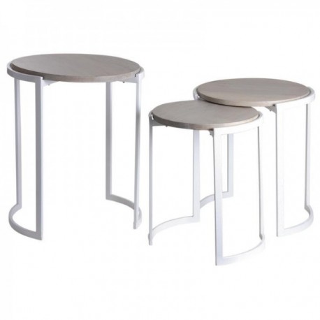 White metal and wood round stands