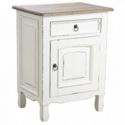 White wooden bedside table