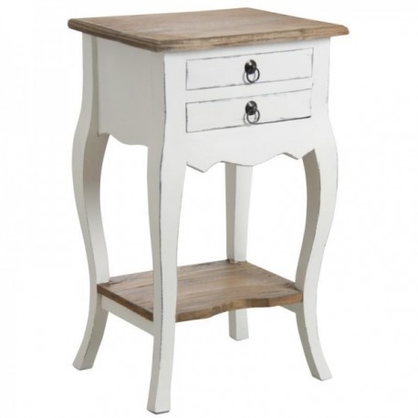 White wooden bedside table with 2 drawers