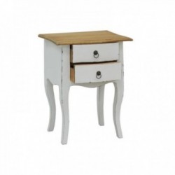 White wooden bedside table with 2 drawers