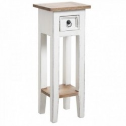 Mesa de pedestal de madera blanca con 1 cajón, muebles de refuerzo de estilo romántico y vintage para sala de estar o dormitorio