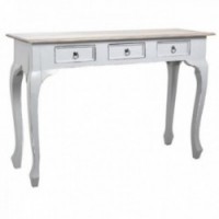 Console de madeira cinzenta 3 gavetas – Armário de entrada de madeira maciça e armazenamento chique para sala de estar