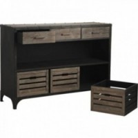 Treverk og metall Industrial Buffet Cabinets med 3 skuffer + 3 Flyttbare skuffer