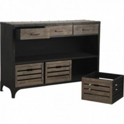 Meuble buffet industriel bois et métal avec 3 tiroirs + 3 tiroirs amovibles