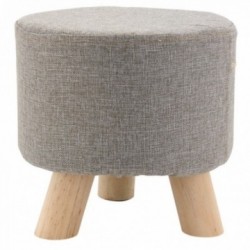 Round stool in grey cotton wooden feet, footrest pouf