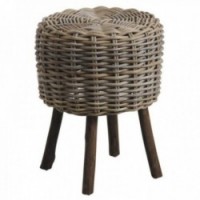 Round stool in gray poelet and wood
