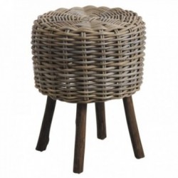 Runde afføring polet grå og træfødder: Cylindrisk Pouf Wicker Wicker & Natural Emplacement Nature & Chic