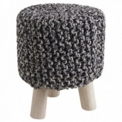 Sgabello rotondo del pouf in piedi in legno di cotone grigio