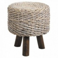 Bananier Round Pouf Stool Wood Feet: Natural Braided Sits, Boho Chic & Ethnic Saloon Stool