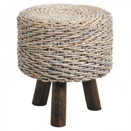 Round pouf stool in banana tree and wood