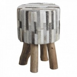 Round stool in cowhide