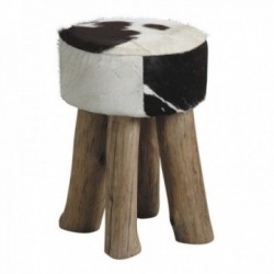 Round stool in cowhide