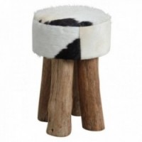 Ronde Kruk Koeienhuid Gros Foot Hout: Poef Zitting Echt Haar & Zijbank Rustiek Chic Interieur