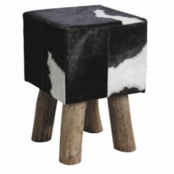 Taburete cuadrado Pie de cuero de vaca: Carre Puf Pouf piel de piel Cómago Sentado Sentado Poil y Blanco Banco Lado Rústico