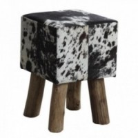 Square stool in cowhide