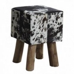 Square stool in cowhide wooden feet